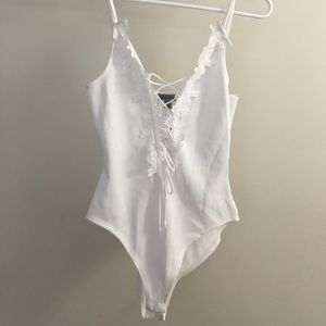 White tie-front bodysuit